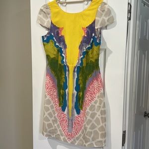Rare Tibi Cap Sleeve Multicolor Silk Dress with Low Back